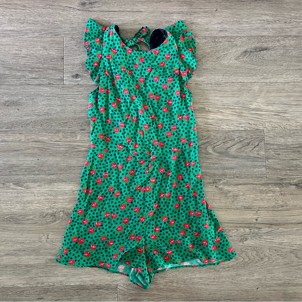 Zara Green Romper with Red Floral Design